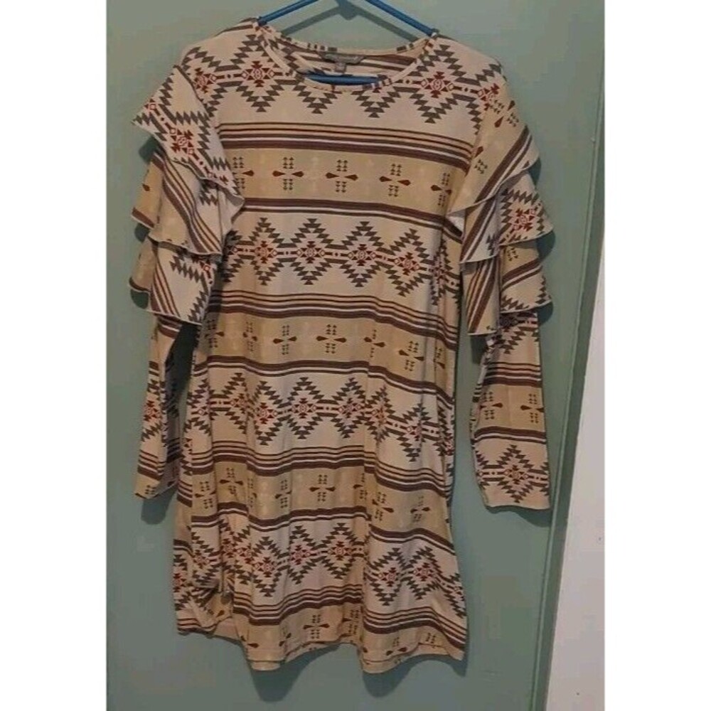 ! Western, Aztec , Ruffle Sleeve Dress